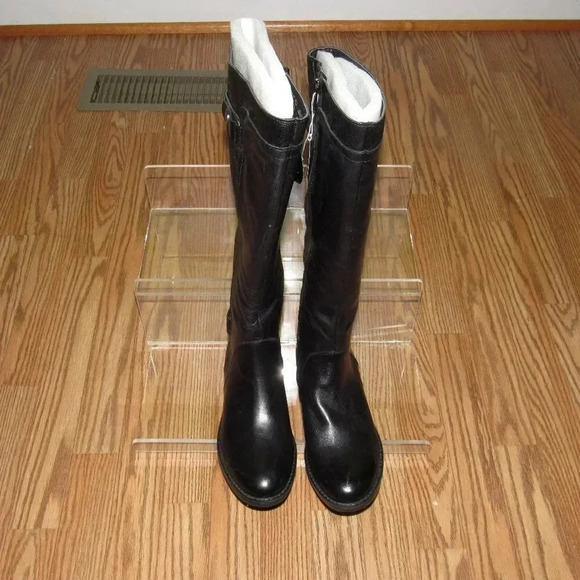 FRANCO SARTO Leather Black Wide Calf Riding Boots - Picture 2 of 4